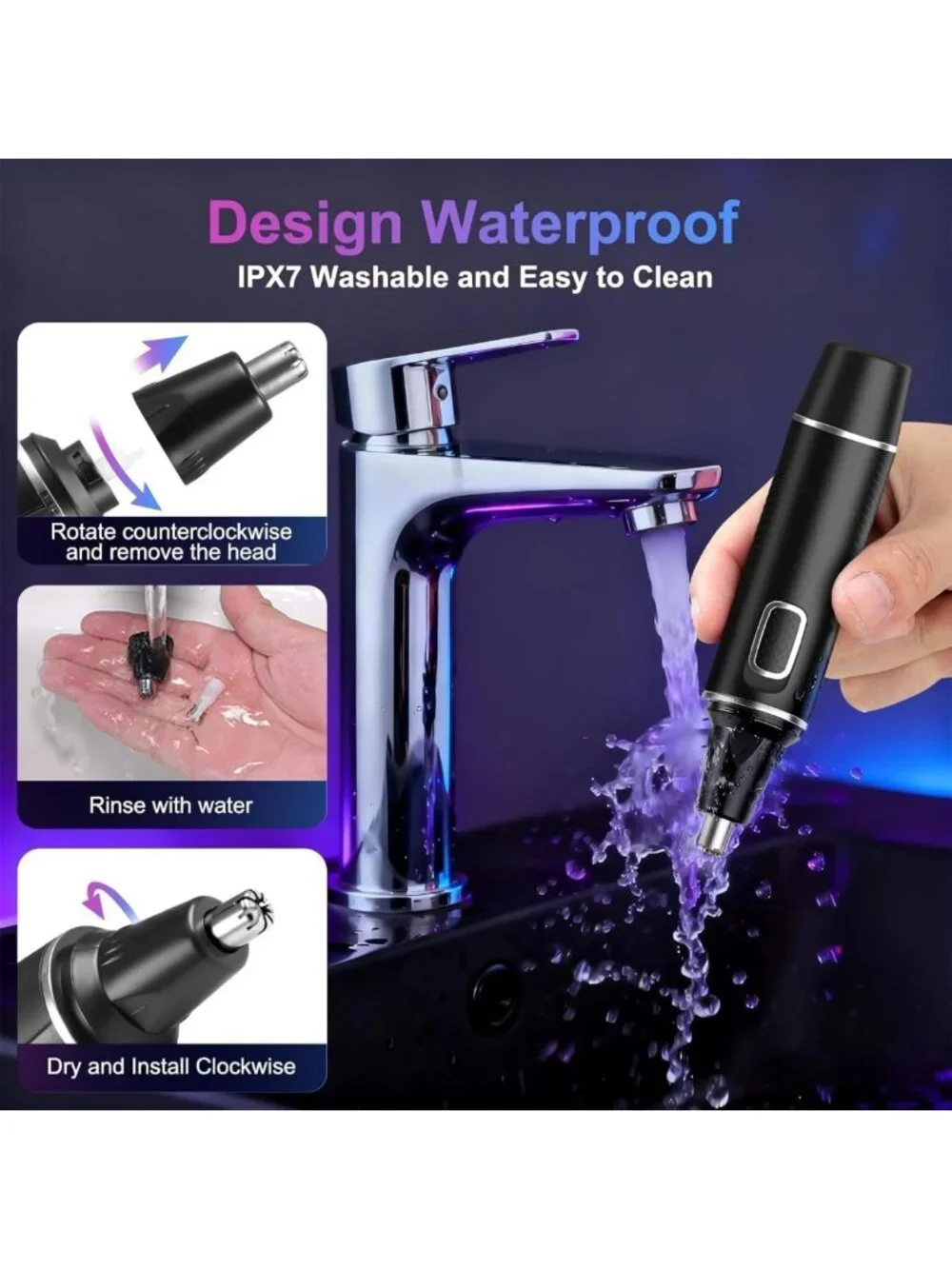 Rechargeable 2-in-1 Nose & Ear Hair Trimmer, Painless Eyebrow & Facial Grooming